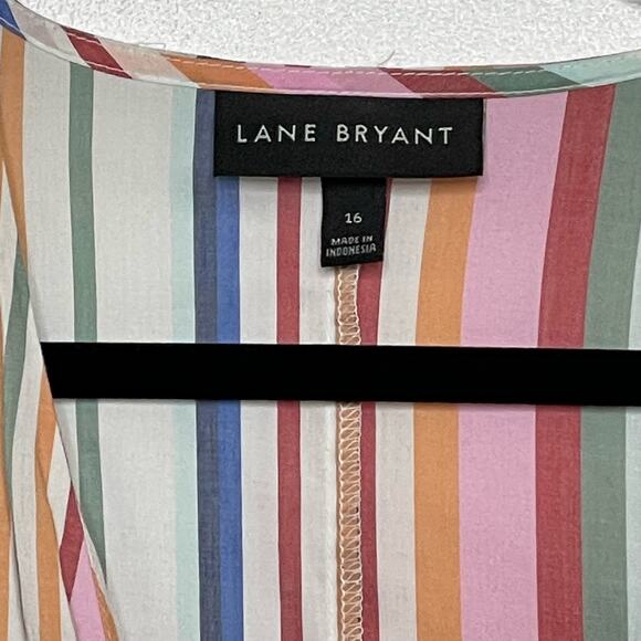 Lane Bryant‎ Faux Wrap Top Peplum Blouse V-Neck Elastic Cuff Stripe Rainbow 16 - Picture 7 of 11